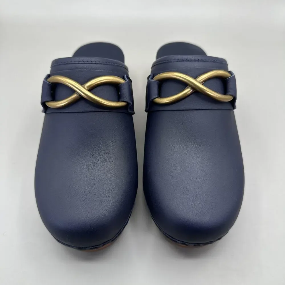 M.GEMI Miriam Clogs Mules Womens Size US 6/EU 36 Navy Calf Leather Made in Italy